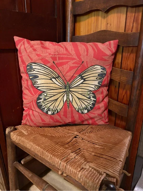 Decorative Butterfly Accent Pillow in Red and Cream