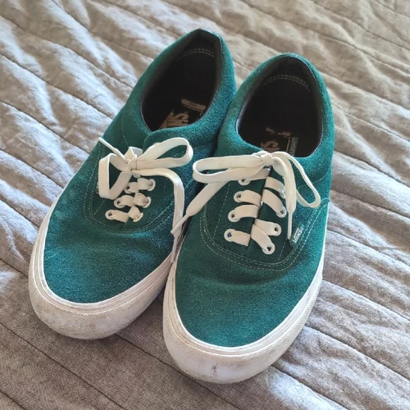 Vans Teal Green Suede Low-Top Sneakers with White Laces