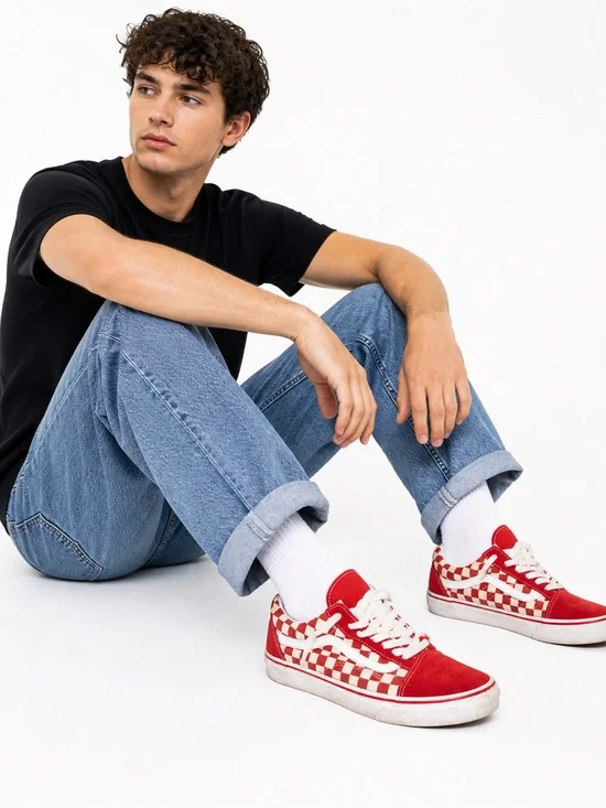 Vans Mens Size‎ 9.5 Red Checkerboard Low-Top Sneakers