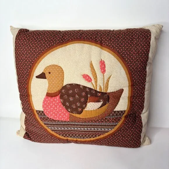 Throw Pillow Quilted Duck Brown Neutral Cabincore Country Farmhouse Cottagecore