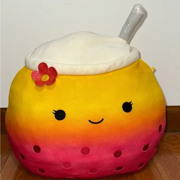 Squishmellow Yellow and Pink Smiling Plush Pillow