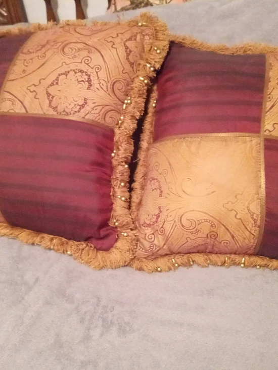 Decorative Tassel Pillow Pair in Burgundy and Gold
