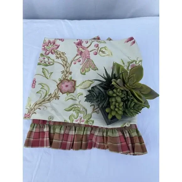 VTG European Pillow Sham Pink Green Floral Plaid French Country Ruffled