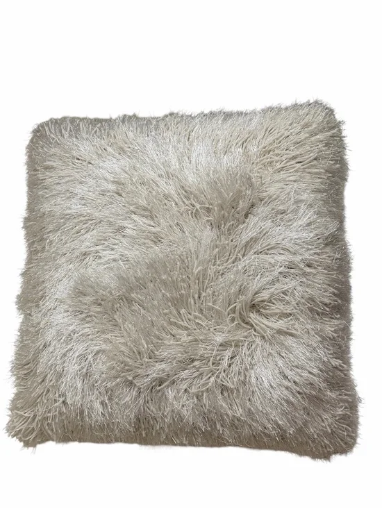 20” Modern Maximalist Shag Silver Metallic Ivory White Luxury Home Decor Pillow