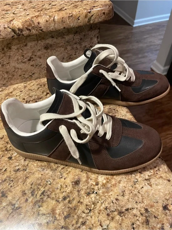 Maison Martin Margiela Brown & Black Suede Leather Sneakers with Cream Laces