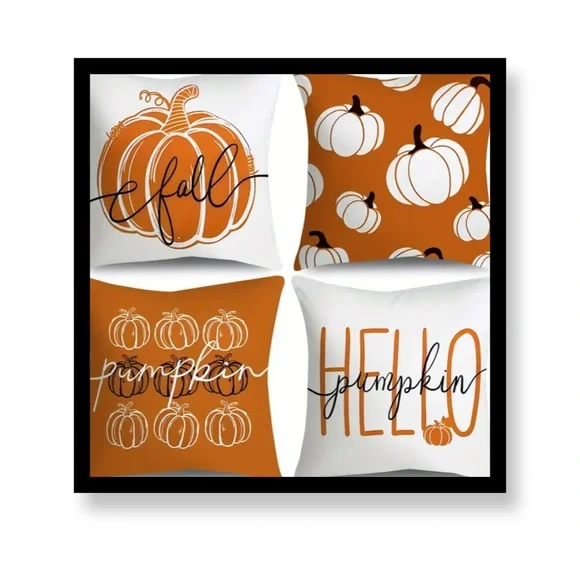 (New in Package)4 pc Fall Pumpkin Themed Throw Pillow Covers