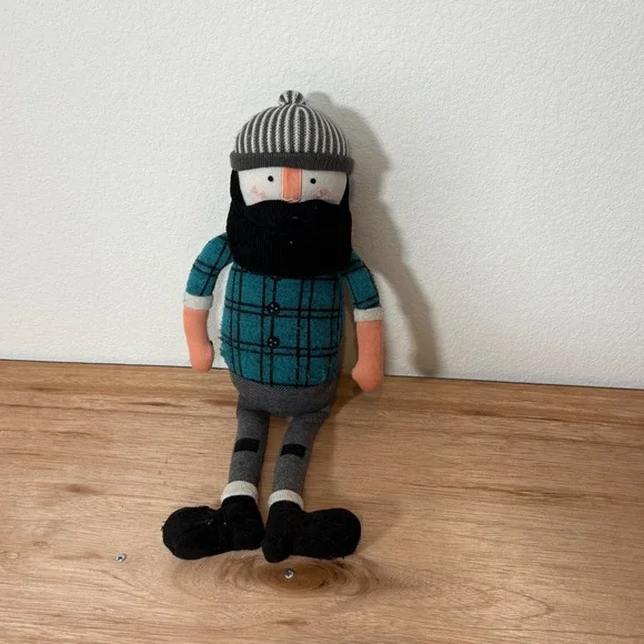 Pillowfort Lumberjack Mini Pillow Plush Stuffed Toy Bearded Woodsman Teal Plaid