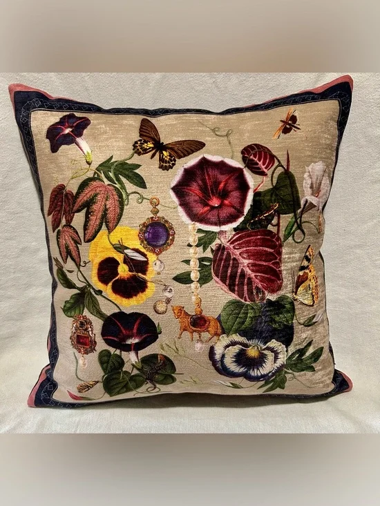 Muzaluci Botanical Butterfly Velvet Throw Pillow Maximalism Floral Art Deco