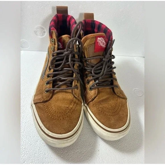 Vans Sk8-Hi MTE Brown Suede Plaid Lining Scotchgard Sneakers Men 6.5 Women 8