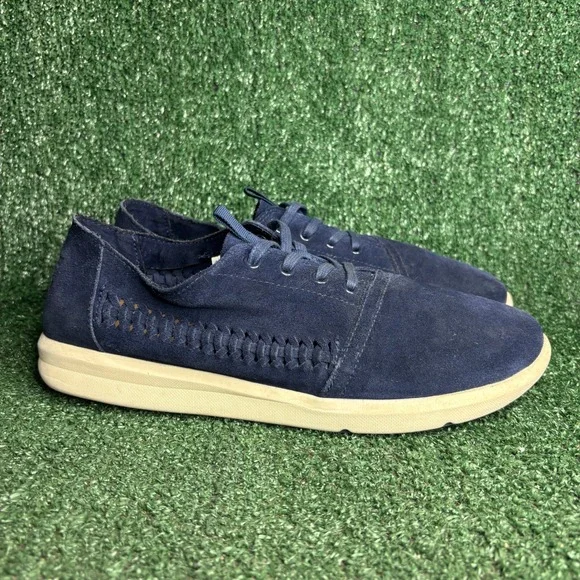TOMS Del Rey Woven Suede Lace Up Casual Comfort Sneakers Navy‎ Blue Mens Sz 11.5