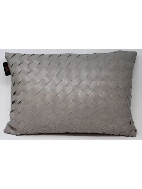 Frye Woven Decorative Pillow | Gray Faux Leather Accent Pillow 14