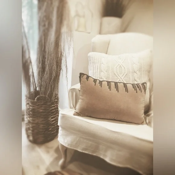 Beaded Cotton Velvet Pillow