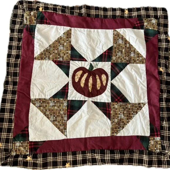 Autumn Pumpkin Patchwork Quilt Pillow Case Burgundy One Set‎