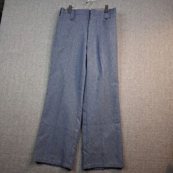 Vintage Western Blue Grey Textured Straight Leg Trousers Flap Pockets 34x24