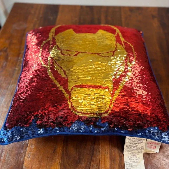 Marvel Avengers Reversible Sequin‎ Pillow Iron Man Captain America 20x20 Retired