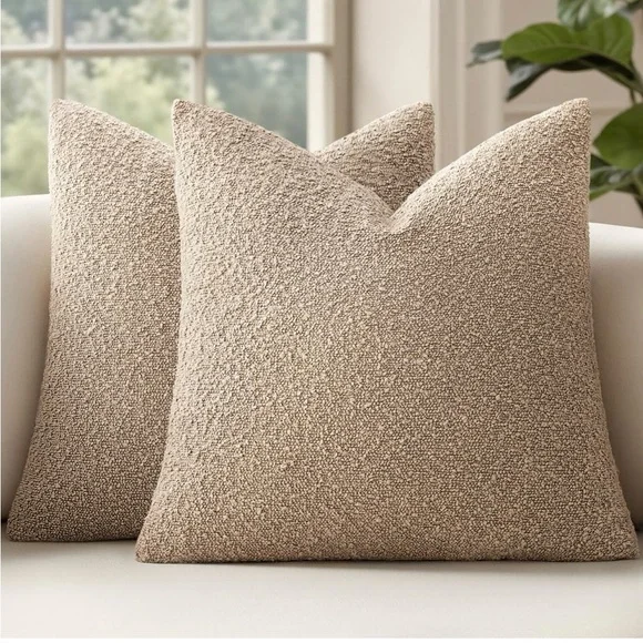NWT MIULEE 16x16 Inch Pillow Covers Set of 2, Textured Boucle, Khaki