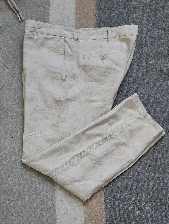 Joseph Abboud Men's Linen Pants 40x32 Beige Flat Front Summer Beach Tapered