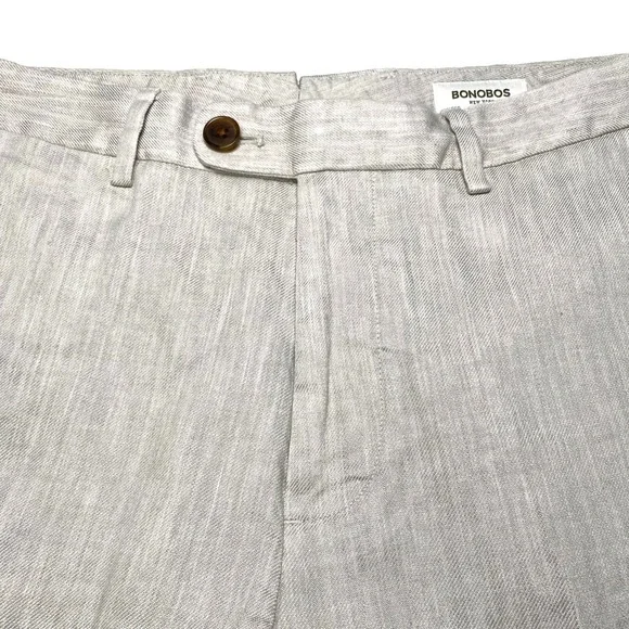 Bonobos Linen Pants 29x32 Slim Profilo Flat Front Off White Gray