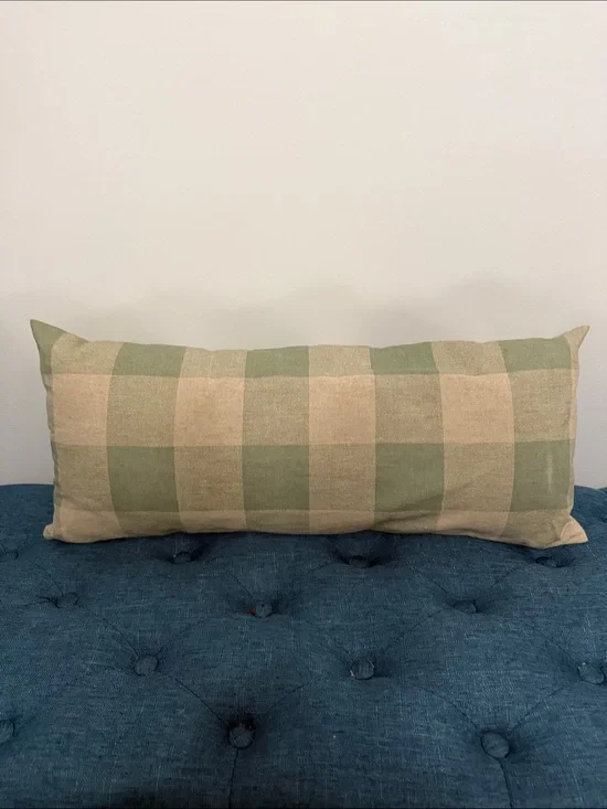 Green and Beige Buffalo Check Lumbar Pillow