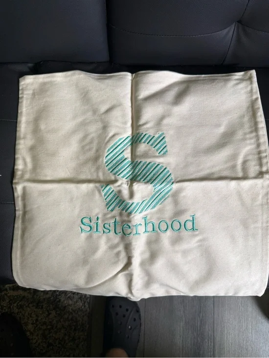 Sisterhood Embroidered Canvas Pillow Cover - Teal Accent