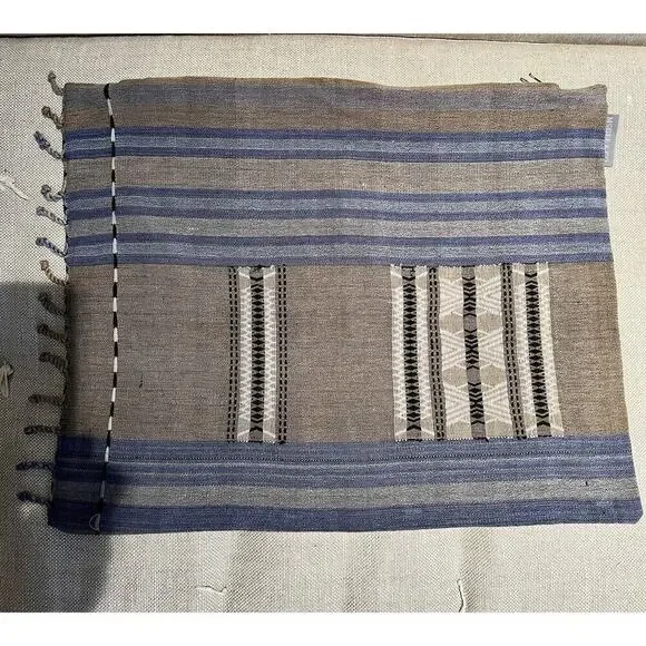 New McGee & Co Linen Blend Accent‎ Pillow Cover Beige Blue Tan Textured