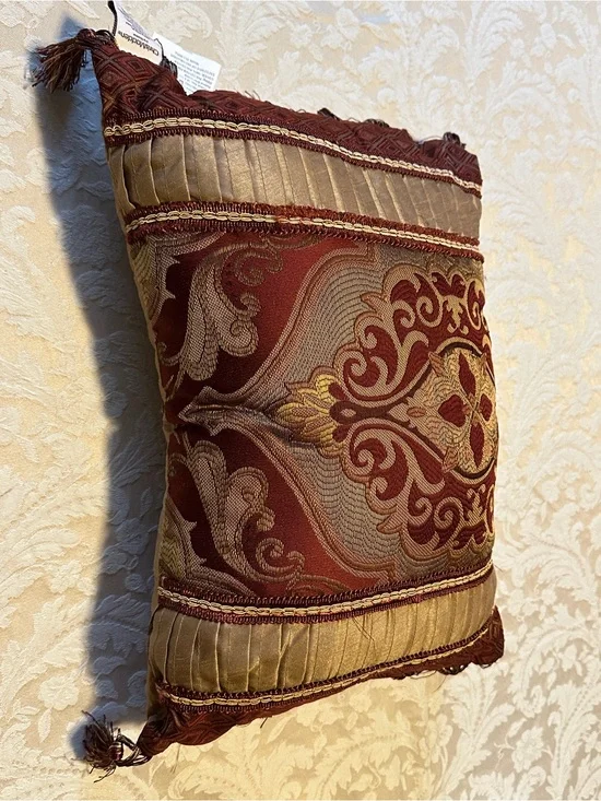 Burgundy and Gold Damask Decorative Accent Pillow