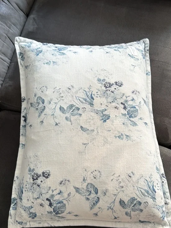Floral Blue Linen Throw Pillow - Unbranded 1ft by 2ft