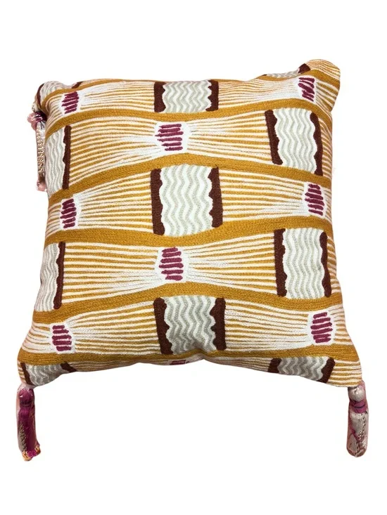 West Elm Pillow Sham Set 18x18 Cotton Boho Embroidered Tassel NWT