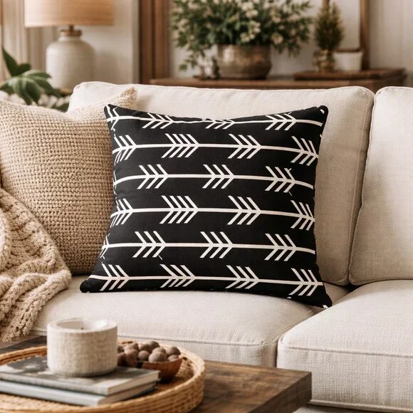 JinStyles Black and White Arrow Pillow Cushion Cover