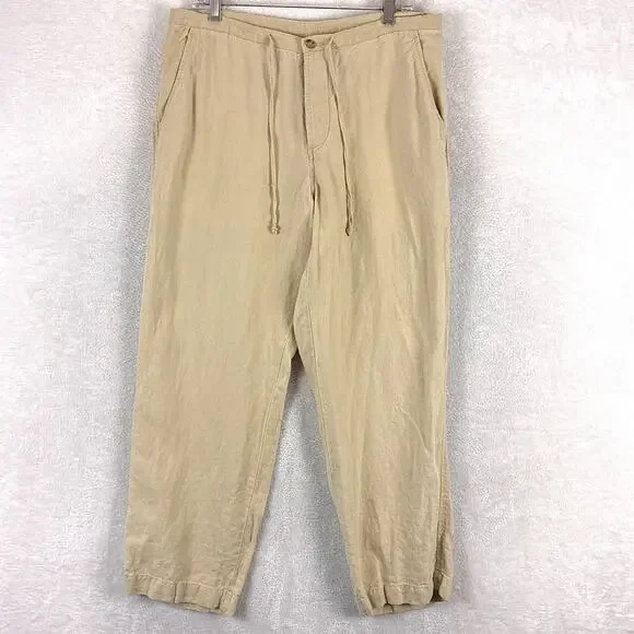 Murano Pants Mens 34x30 Beige Linen Button Fly Preppy Hamptons Summer Beach