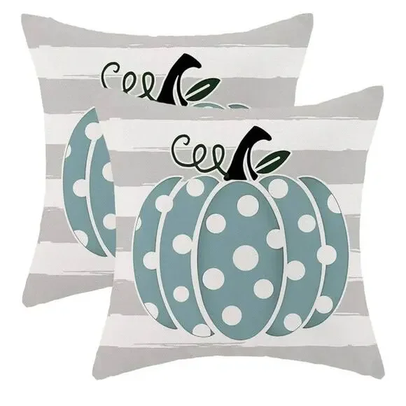 New: 2 pk teal pumpkin pillow covers; boho; pumpkin;‎ fall decor