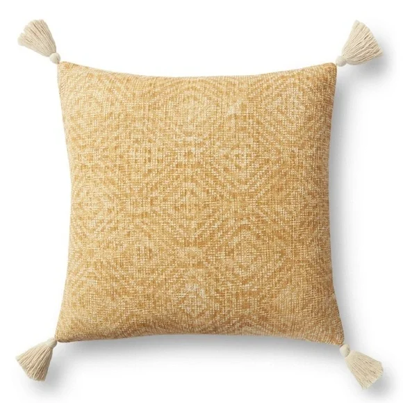 Loloi P0621 Yellow Diamond Pattern Handwoven Accent Pillow Set Tassels 22x22 NWT