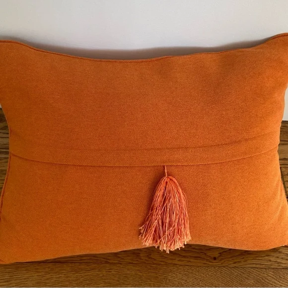 High-End Burnt Orange Linen Lumbar Pillow Cover 14x19 | Tassel Accent Luxe Decor