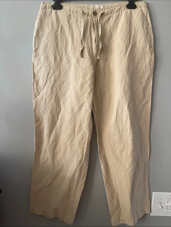 Men's Beige Silk Linen-Blend relaxed Drawstring Pants