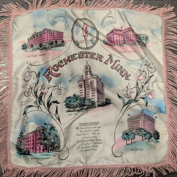 Vintage 60s Souvenir Pillowcase Rochester Minnesota Throw Pillow Size