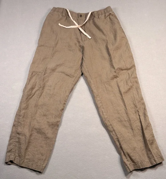 Caribbean 100% Linen Drawstring Pants Men's Elastic Waist Size 38x30