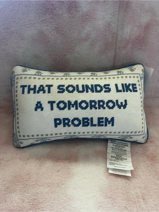 That Sounds Like a Tomorrow Problem Needlepoint Decorative Pillow NWT