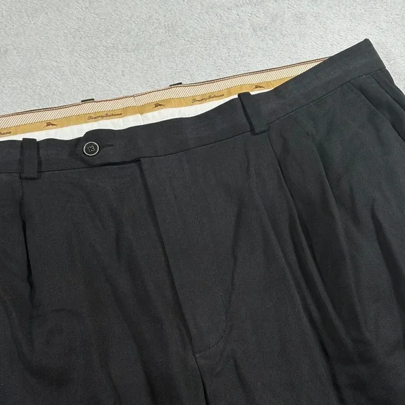 Tommy Bahama Pleated Pants Mens Black Silk Cotton Herringbone 42x34