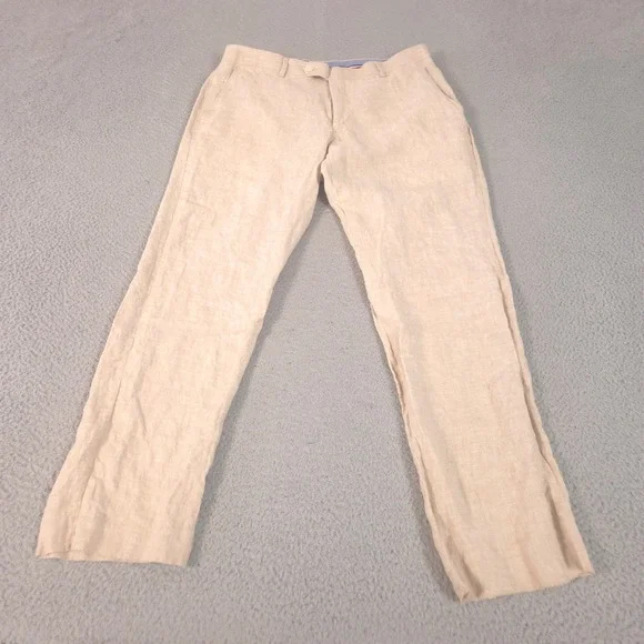 Tommy Hilfiger Pants Mens 34x30 Straight Leg 100% Linen Casual Beach Trousers