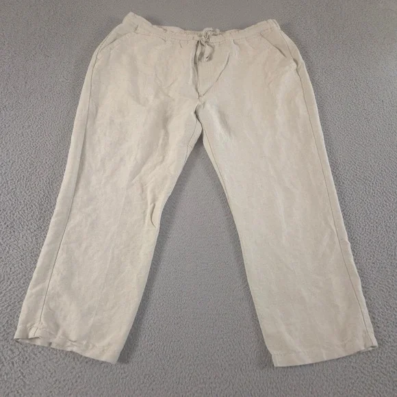 Cubavera Pants Mens XXL Beige Linen Blend Drawstring Straight Leg Beach Summer