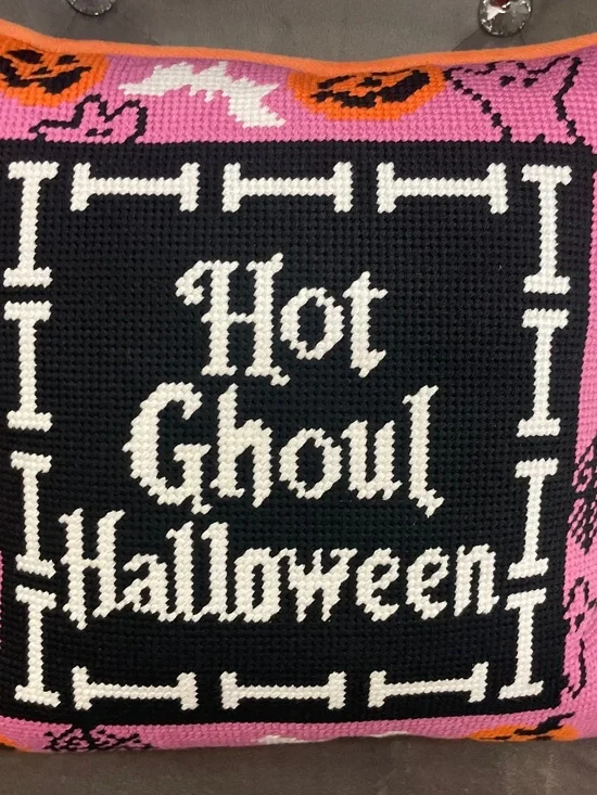 NWT Hot Ghoul Halloween Needlepoint Pillow 11 x 11