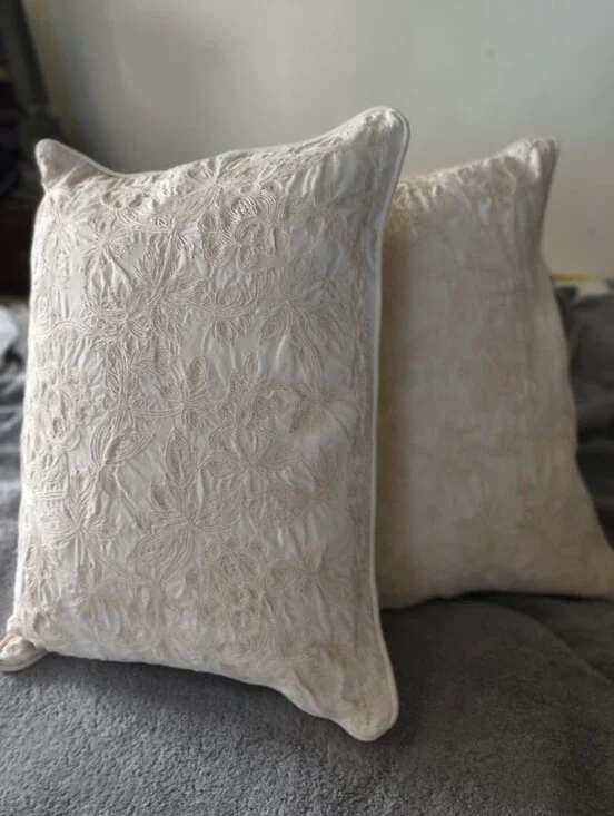 Lauren Ralph Lauren Tan Cream Dorset Embroidery Chain Stitch Pillows Covers