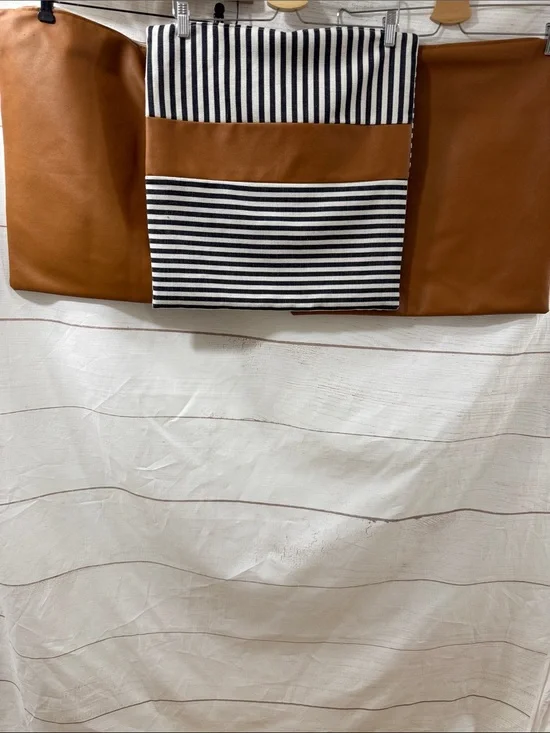Bundle 3-Striped Black & White + Cognac Faux Leather pillowcase covers 20
