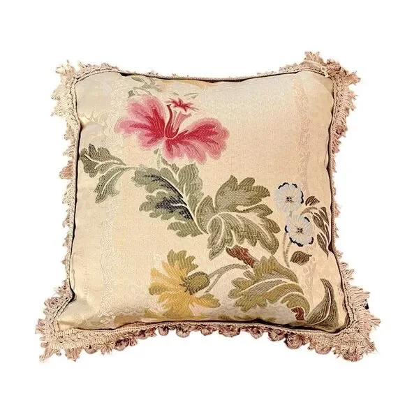 Vintage Newport Asian Silk Tassel Fringe Accent Pillow