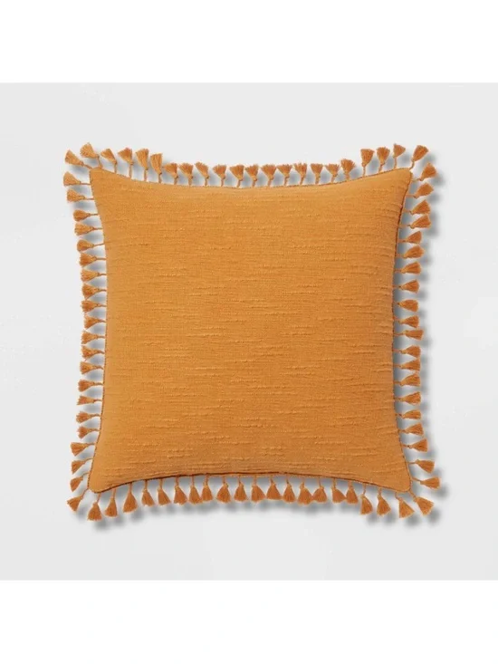 Threshold 24” x 24” Gold Textured Tassel Edge Decorative Pillow
