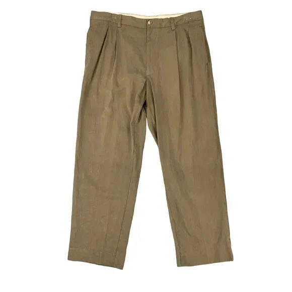 Vintage Tommy Bahama Pant Mens 34X28 Brown Silk Blend Pleated Front Relaxed Fit