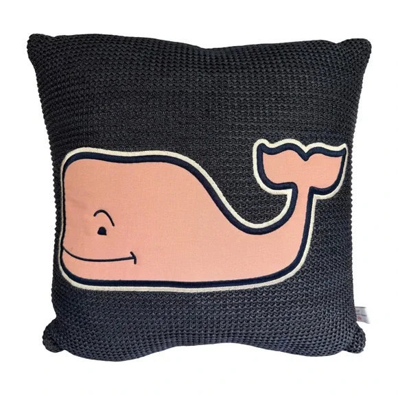 Vineyard Vines Target Navy Blue Chunky Knit Whale Logo Decorative Throw Pillow