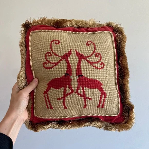 Vintage Needlepoint Christmas Accent Pillow