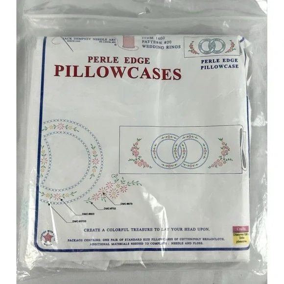 JDNA Perle Edge Stamped Pillowcase Pair Wedding Rings Pattern #20 New In Package