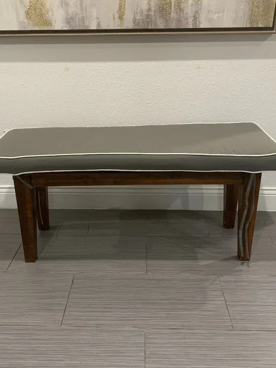 Nautica Home Gray Bench Cushion 46x17x2.5 Indoor Window Seat Pad with Ties EUC